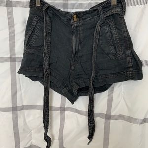 black jean shorts with belt